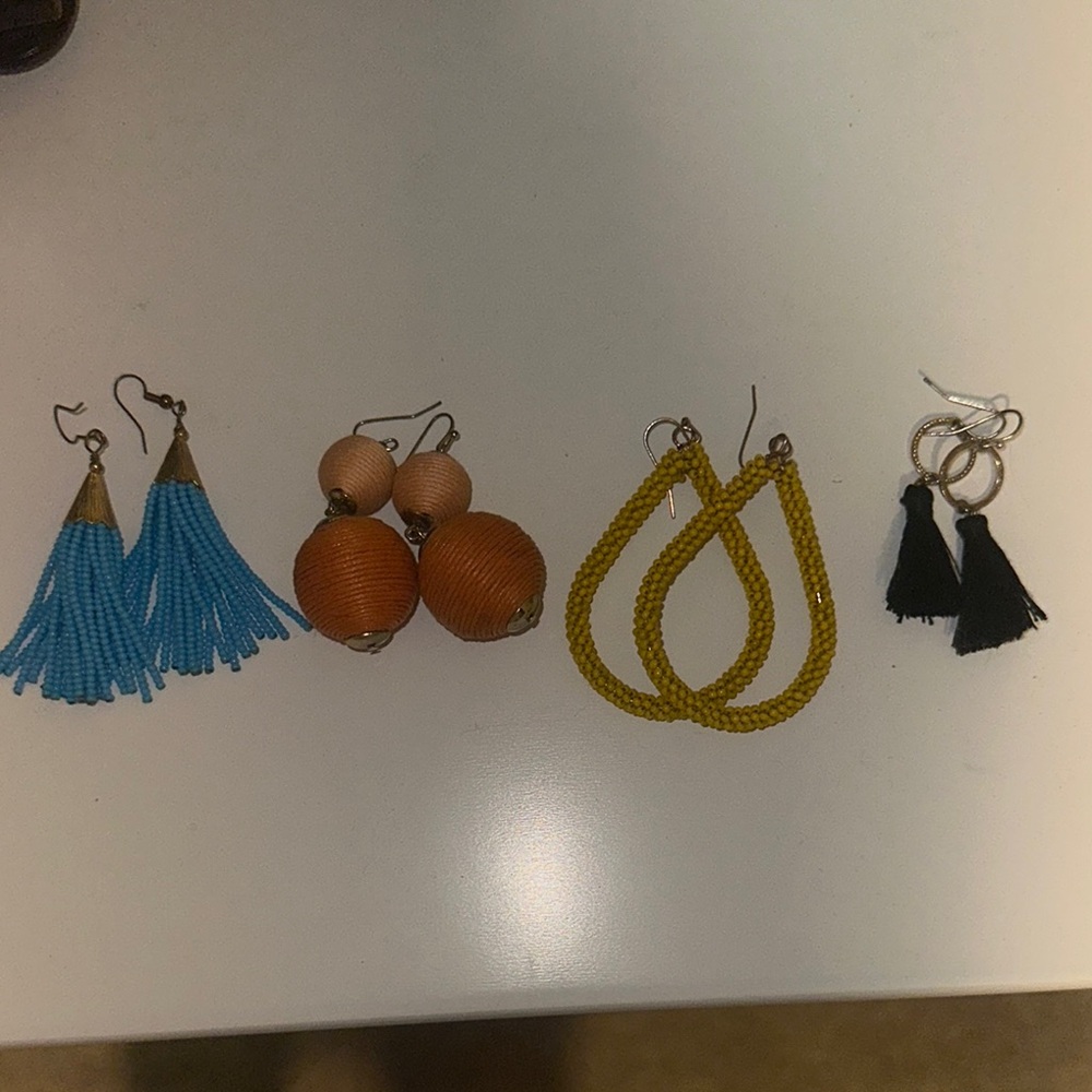Blue, Orange, Mustard & Black Tassel and Bead Earring Set
